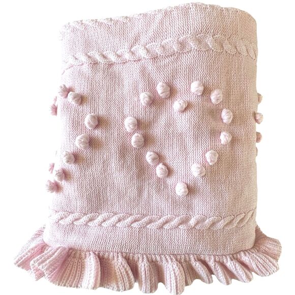 Pottery Barn Teen LoveShackFancy Calantha Throw Knitted Ruffles Hearts Pink NWOT - Picture 1 of 10